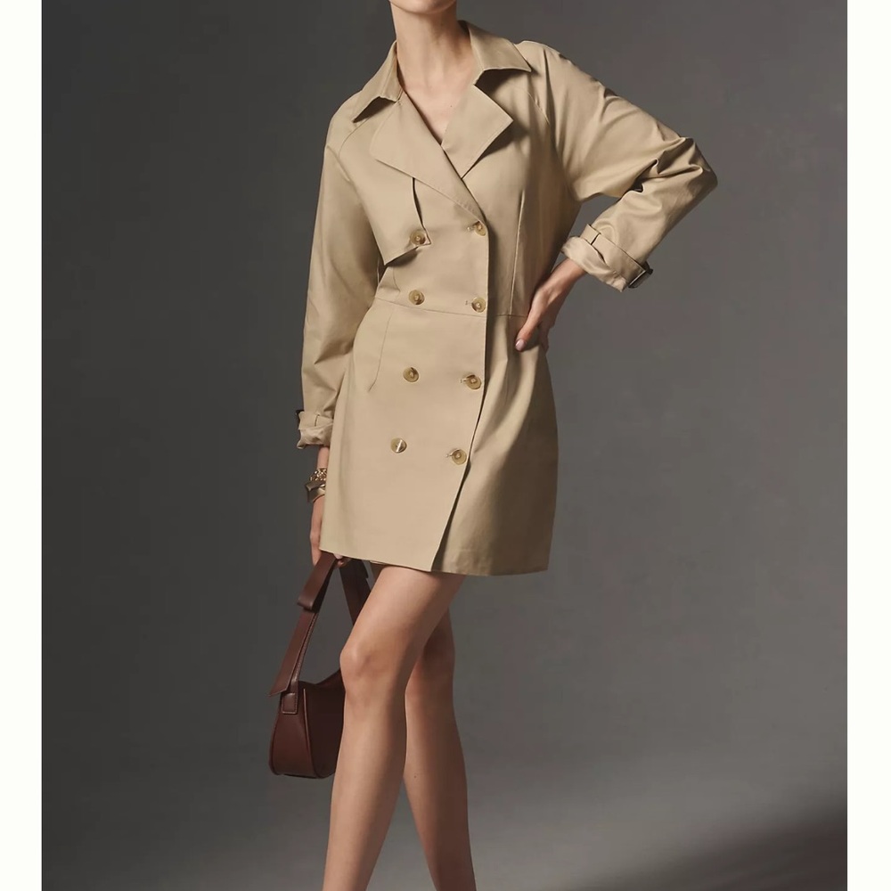 Anthropologie women tan trench coat or dress M NWT